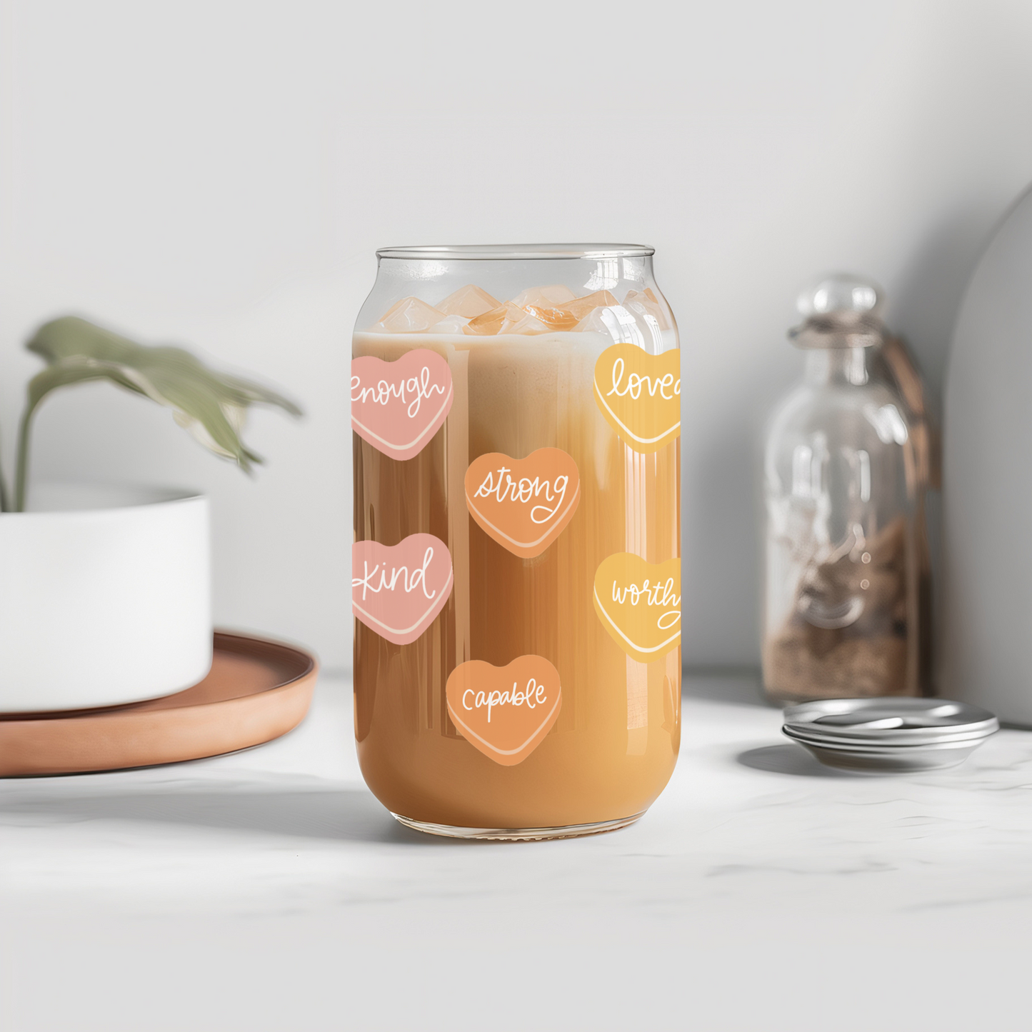 Affirmation Hearts Glass Cup