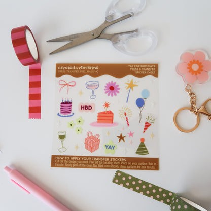 Yay For Birthdays Transfer Sticker Sheet