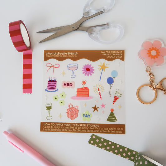Yay For Birthdays Transfer Sticker Sheet