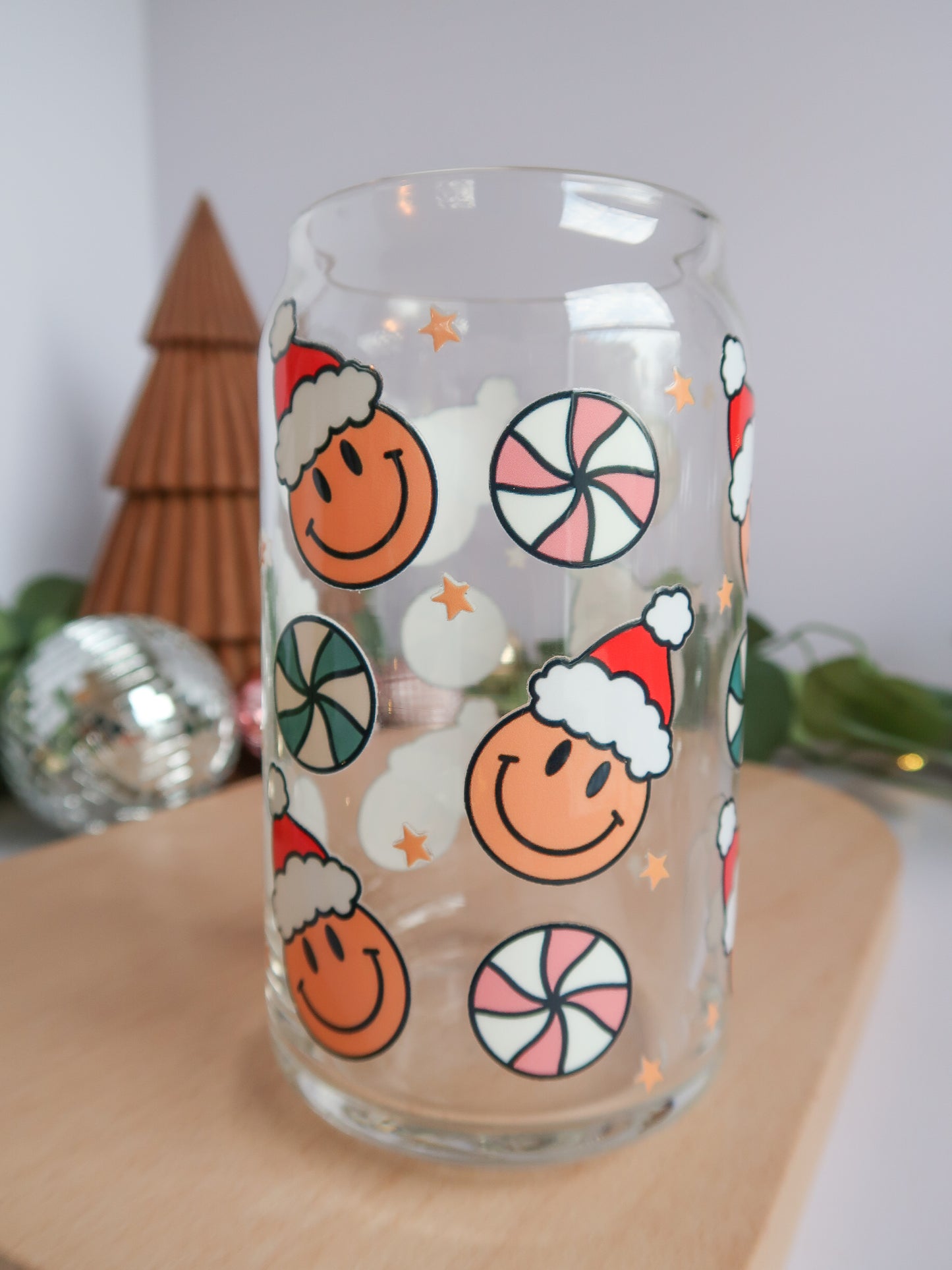 Santa Smiles Glass Cup