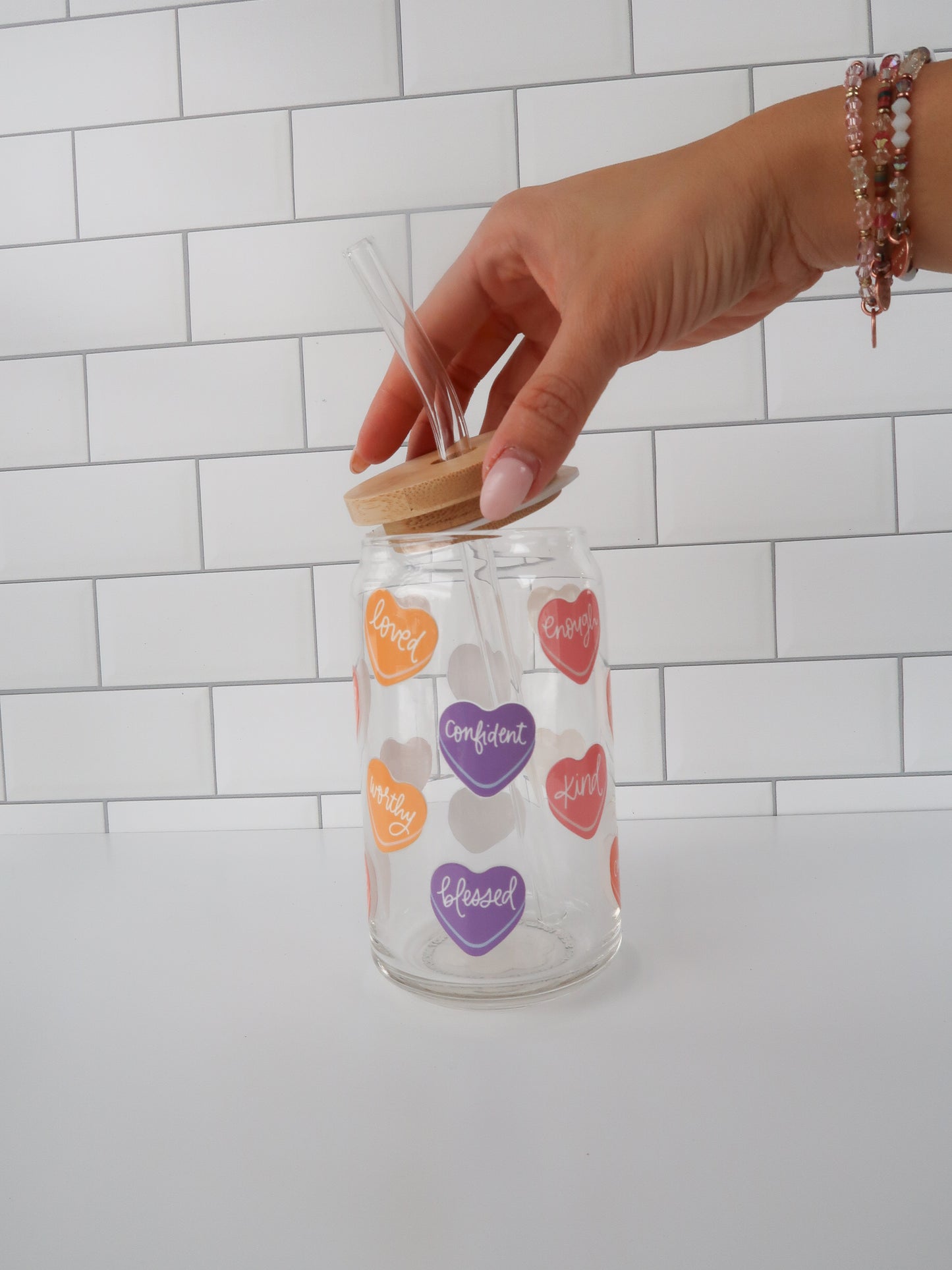 Affirmation Hearts Glass Cup