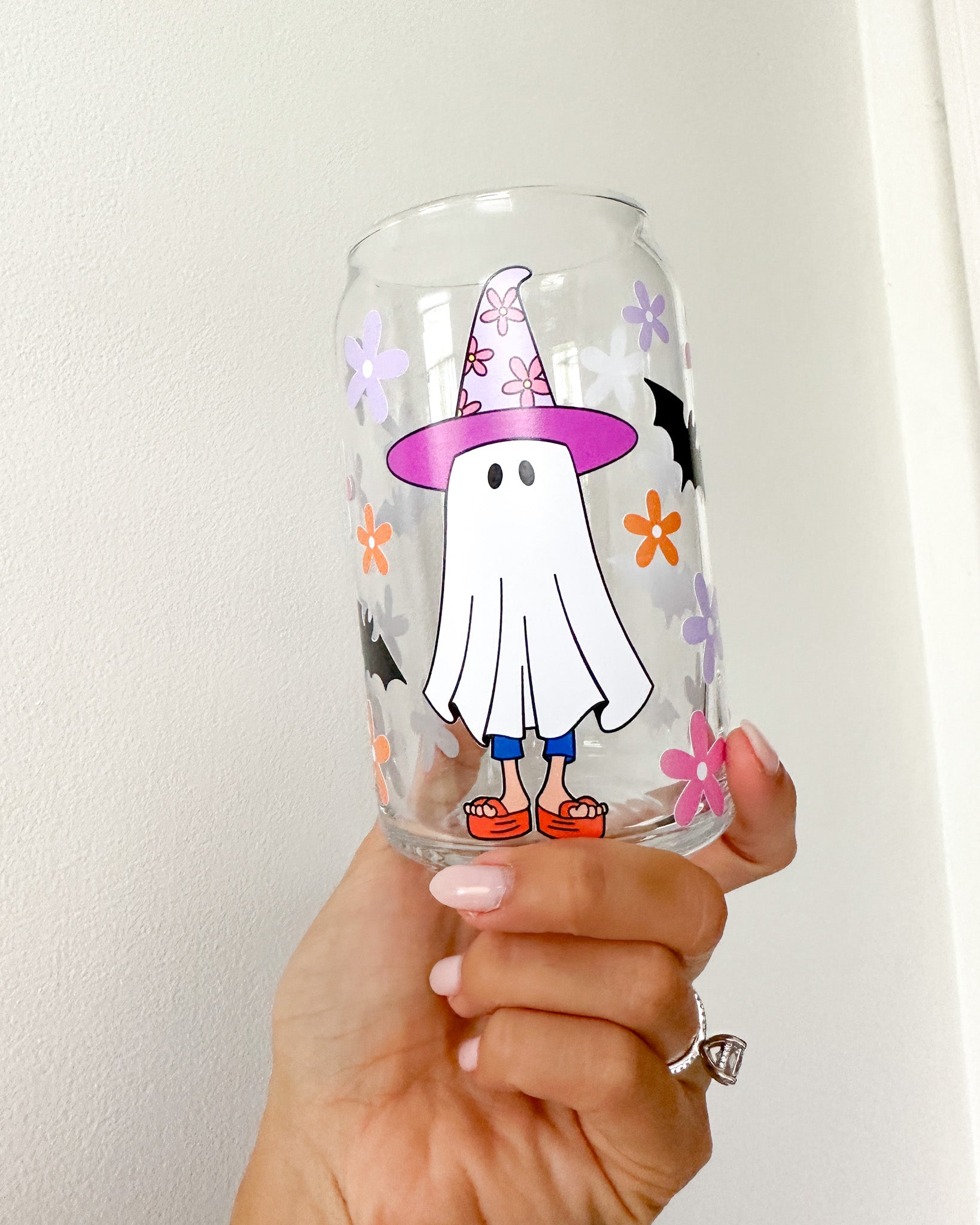 Lizzie Ghost Cartoon Fall Glass Cup – Created By Christine