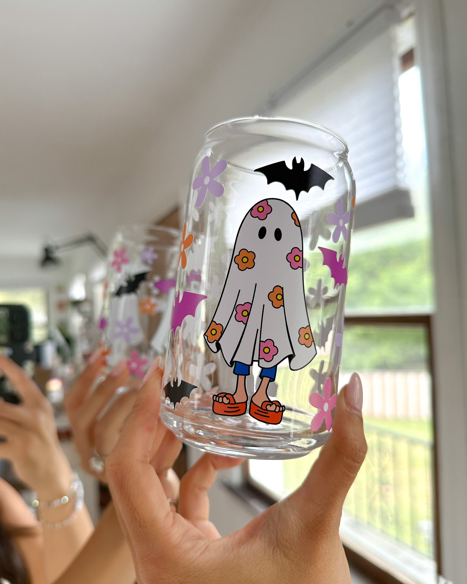 2 glass ghost tumbler wine glass,glass ghosts Inside Halloween fall SO CUTE
