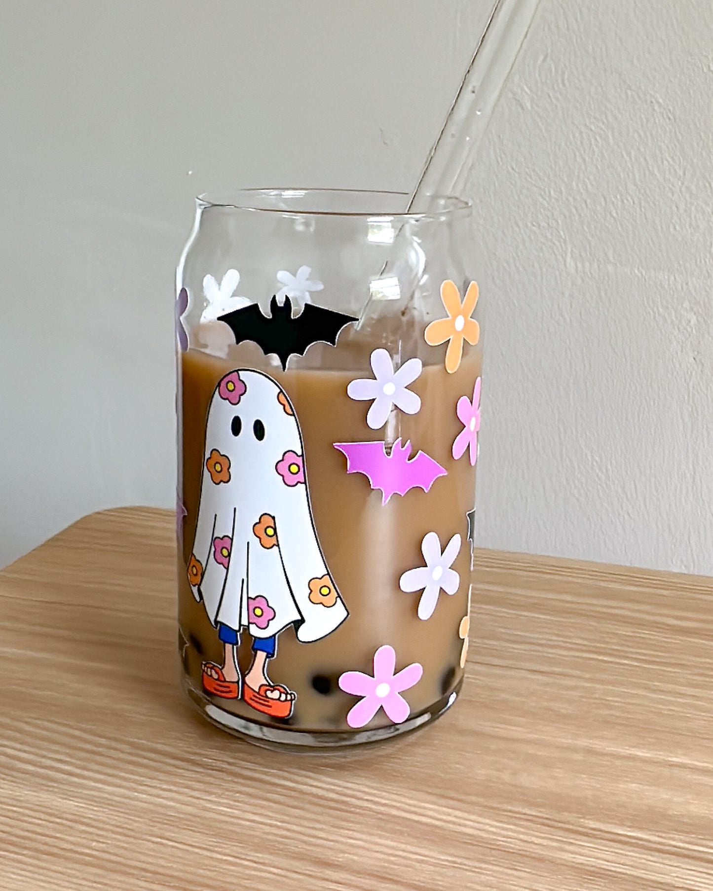 Lizzie Ghost Cartoon Fall Glass Cup