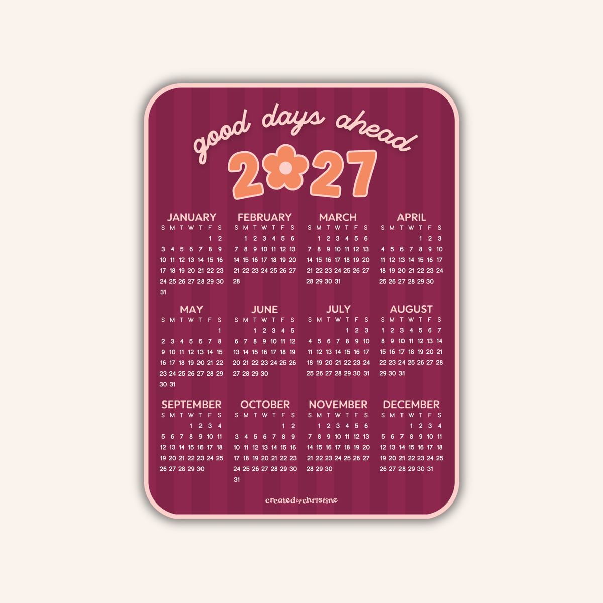2027 Magnet Calendar