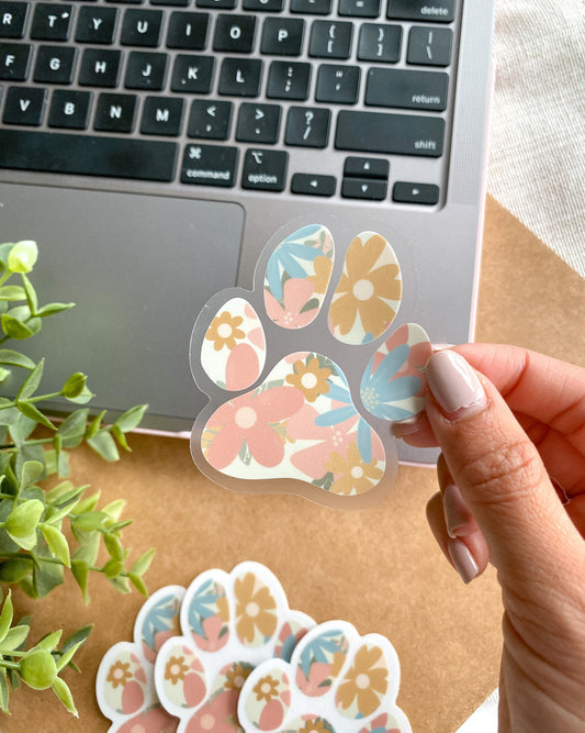 Floral Paw Sticker - Clear